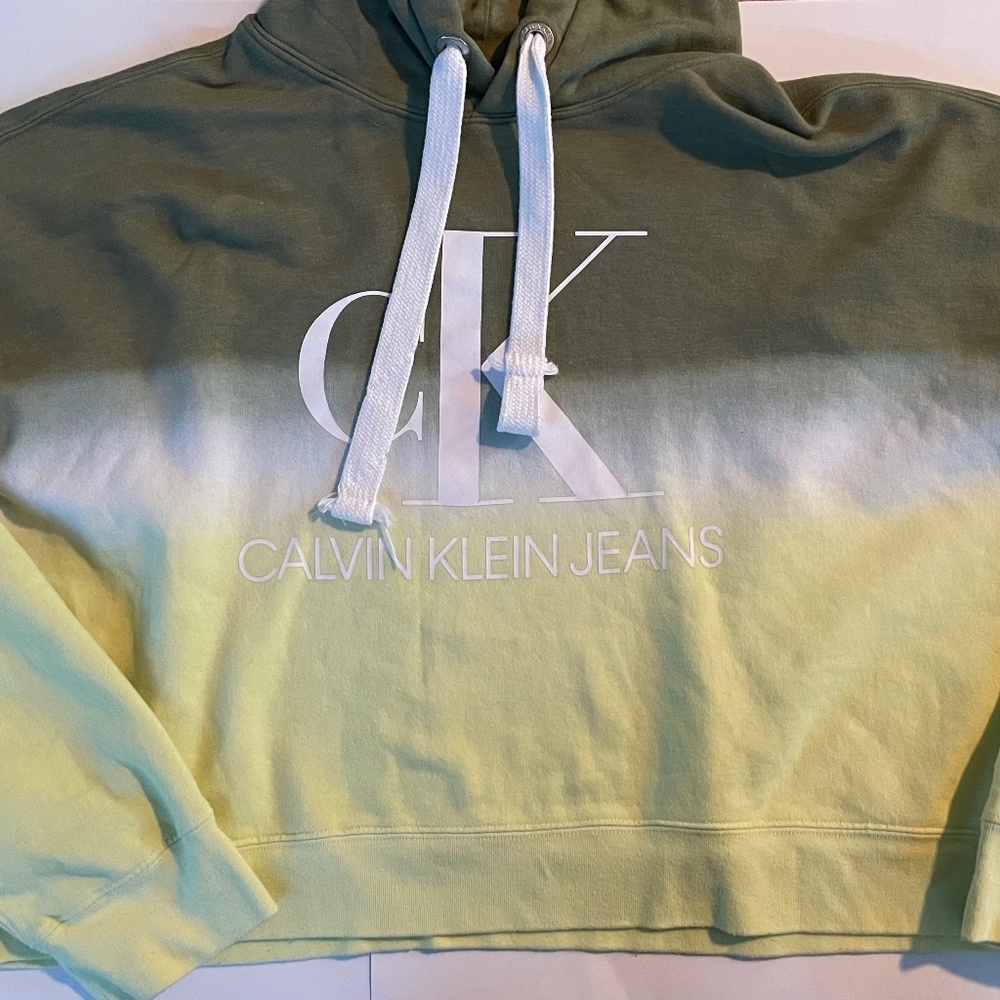Calvin Klein Jeans, green and yellow ombre cropped hoodie: Size medium $35